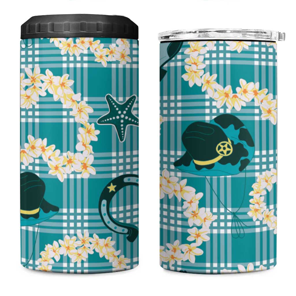 Aloha Hawaii Paniolo Teal Palaka 4 in 1 Can Cooler Tumbler Coastal Rodeo - Polynesian Pride