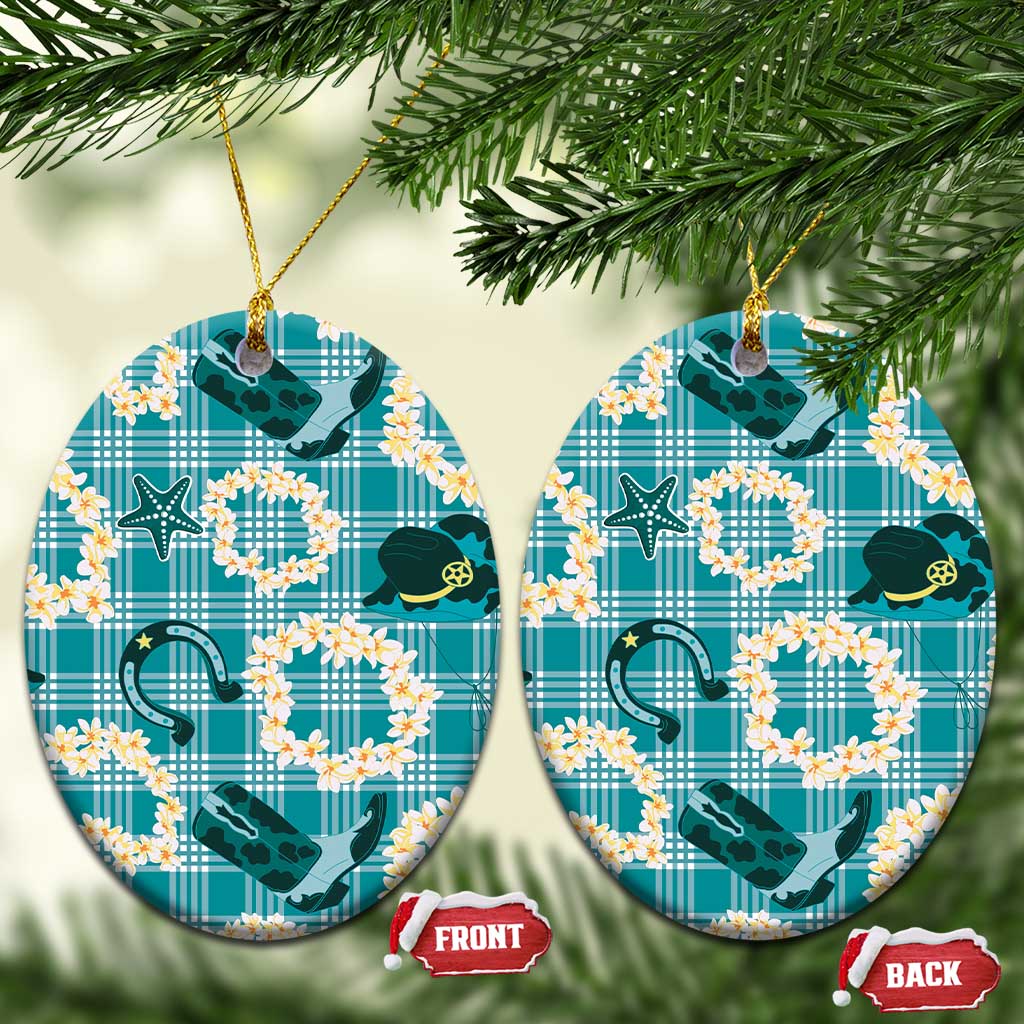 Aloha Hawaii Paniolo Teal Palaka Ceramic Ornament Coastal Rodeo LT7 Oval Teal - Polynesian Pride