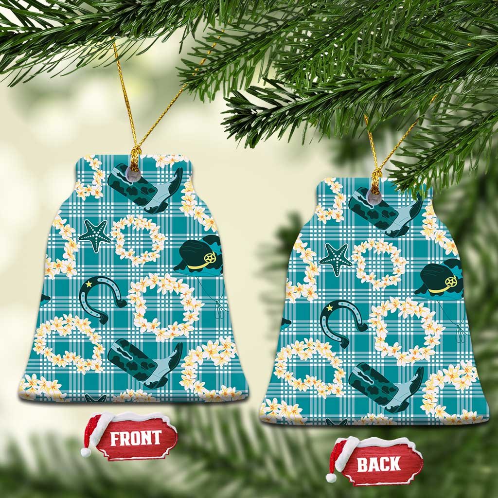 Aloha Hawaii Paniolo Teal Palaka Ceramic Ornament Coastal Rodeo LT7 Bell Flake Teal - Polynesian Pride