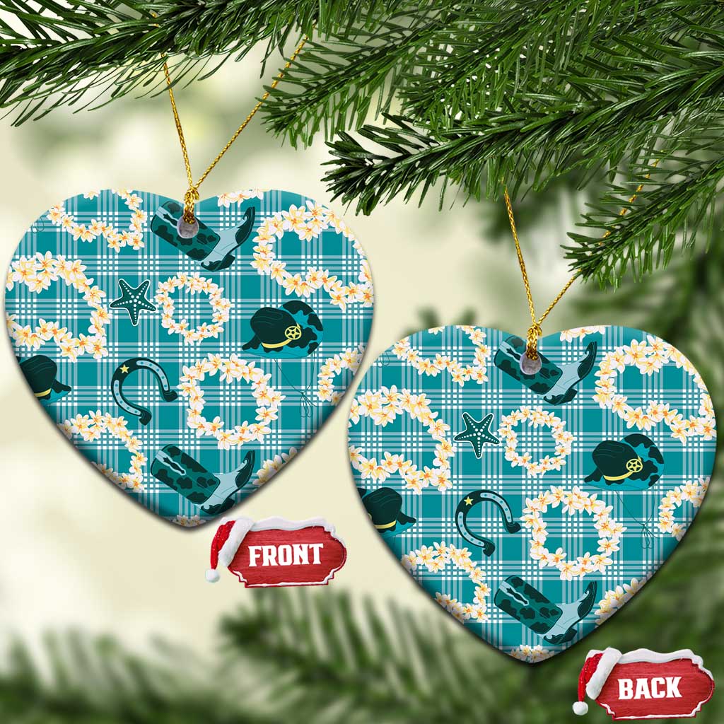Aloha Hawaii Paniolo Teal Palaka Ceramic Ornament Coastal Rodeo LT7 Heart Teal - Polynesian Pride