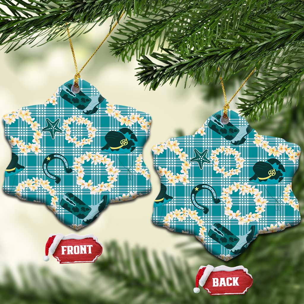 Aloha Hawaii Paniolo Teal Palaka Ceramic Ornament Coastal Rodeo LT7 Snow Flake Teal - Polynesian Pride