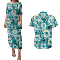 Aloha Hawaii Paniolo Teal Palaka Couples Matching Puletasi and Hawaiian Shirt Coastal Rodeo LT7 Teal - Polynesian Pride