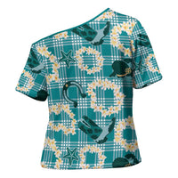 Aloha Hawaii Paniolo Teal Palaka Cross Shoulder Shirt Coastal Rodeo - Polynesian Pride