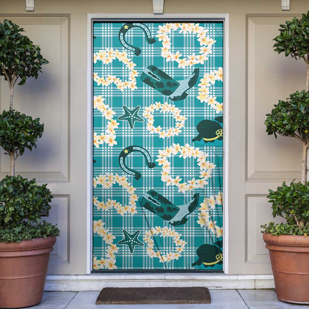 Aloha Hawaii Paniolo Teal Palaka Door Cover Coastal Rodeo - Polynesian Pride