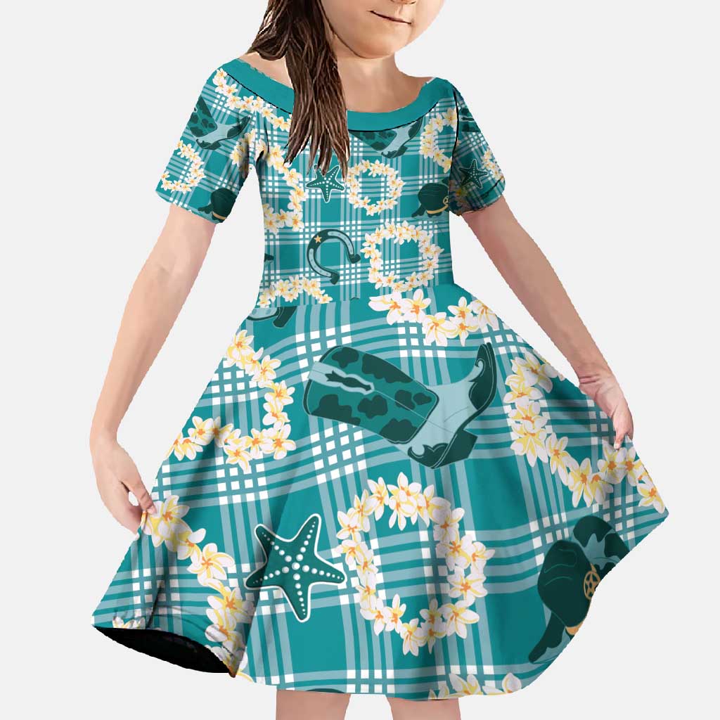 Aloha Hawaii Paniolo Teal Palaka Family Matching Mermaid Dress and Hawaiian Shirt Coastal Rodeo - Polynesian Pride