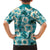 Aloha Hawaii Paniolo Teal Palaka Family Matching Short Sleeve Bodycon Dress and Hawaiian Shirt Coastal Rodeo - Polynesian Pride