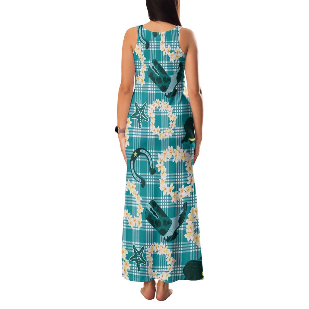 Aloha Hawaii Paniolo Teal Palaka Family Matching Tank Maxi Dress and Hawaiian Shirt Coastal Rodeo - Polynesian Pride