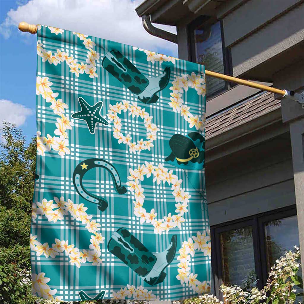 Aloha Hawaii Paniolo Teal Palaka Garden Flag Coastal Rodeo - Polynesian Pride