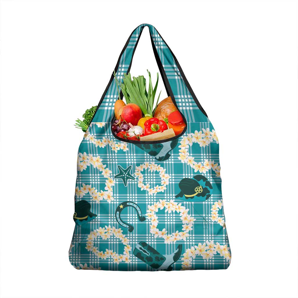 Aloha Hawaii Paniolo Teal Palaka Grocery Bag Coastal Rodeo - Polynesian Pride