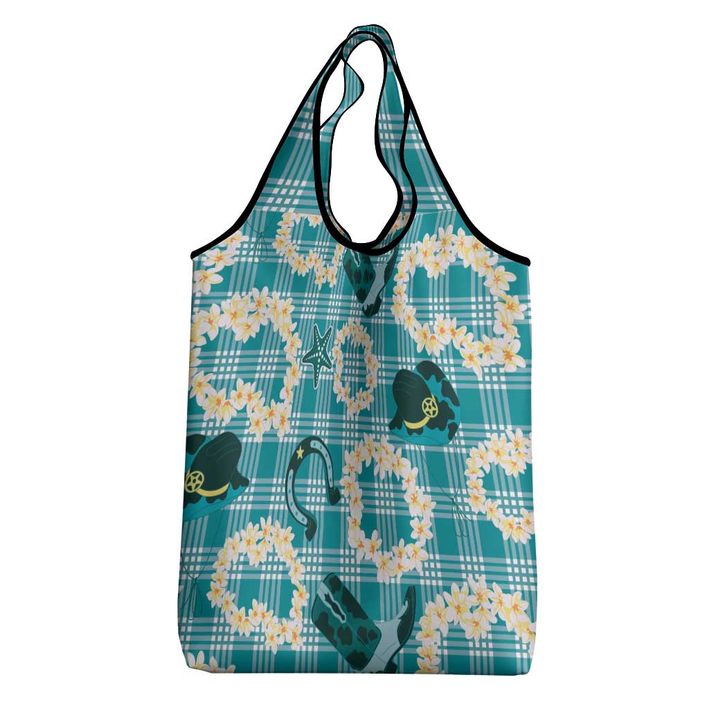 Aloha Hawaii Paniolo Teal Palaka Grocery Bag Coastal Rodeo - Polynesian Pride