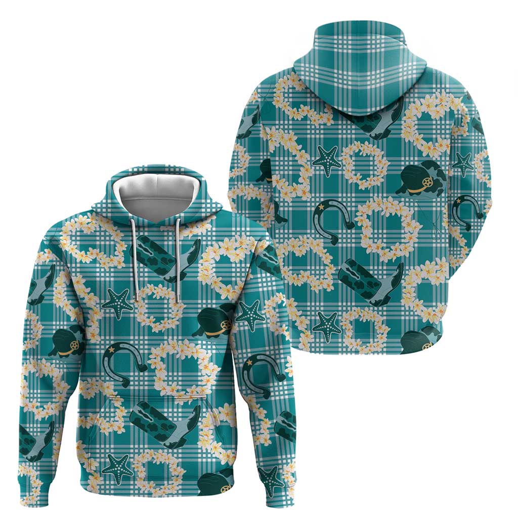 Aloha Hawaii Paniolo Teal Palaka Hoodie Coastal Rodeo - Polynesian Pride