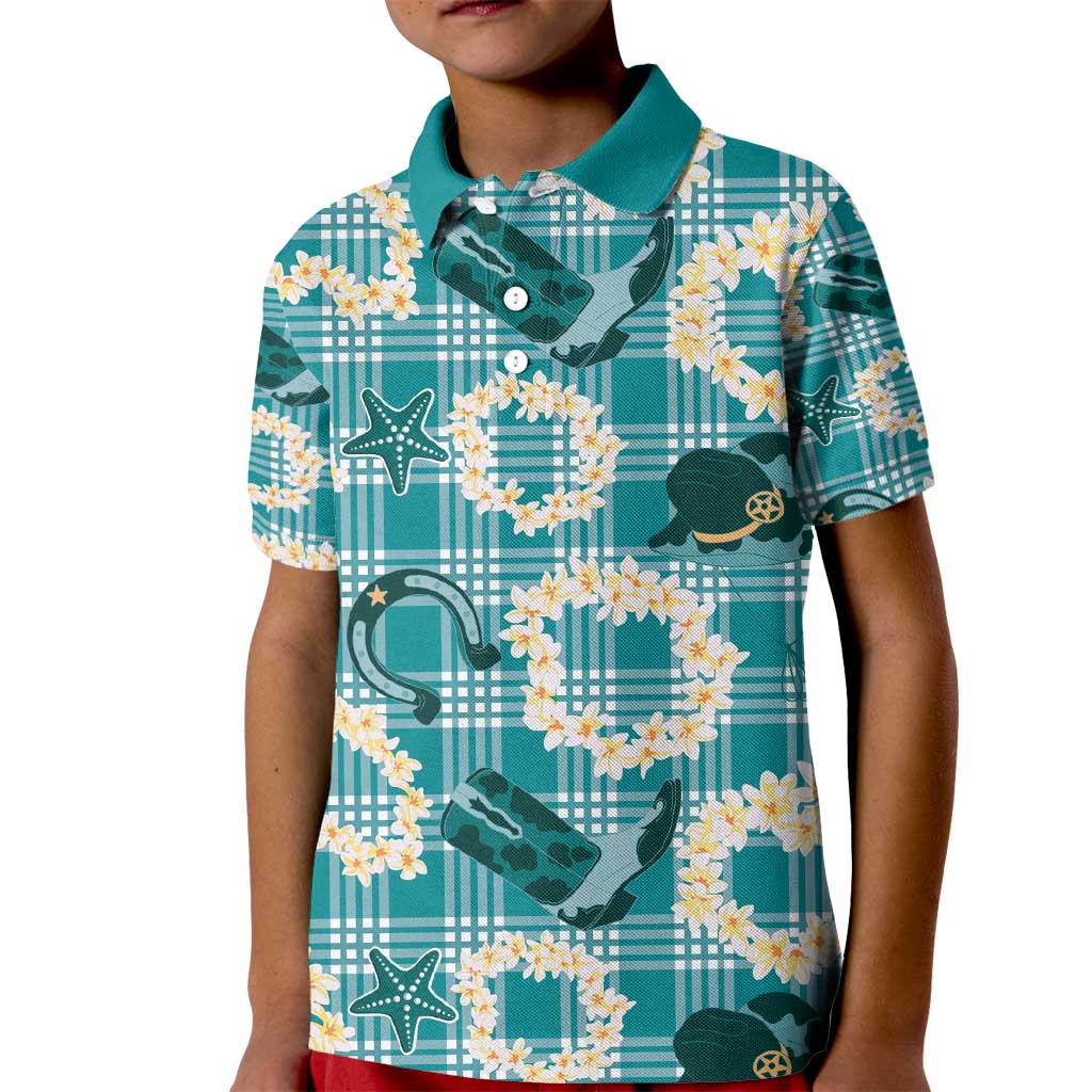 Aloha Hawaii Paniolo Teal Palaka Kid Polo Shirt Coastal Rodeo - Polynesian Pride
