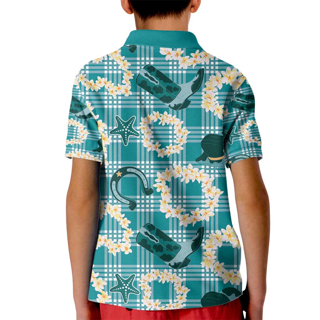 Aloha Hawaii Paniolo Teal Palaka Kid Polo Shirt Coastal Rodeo - Polynesian Pride