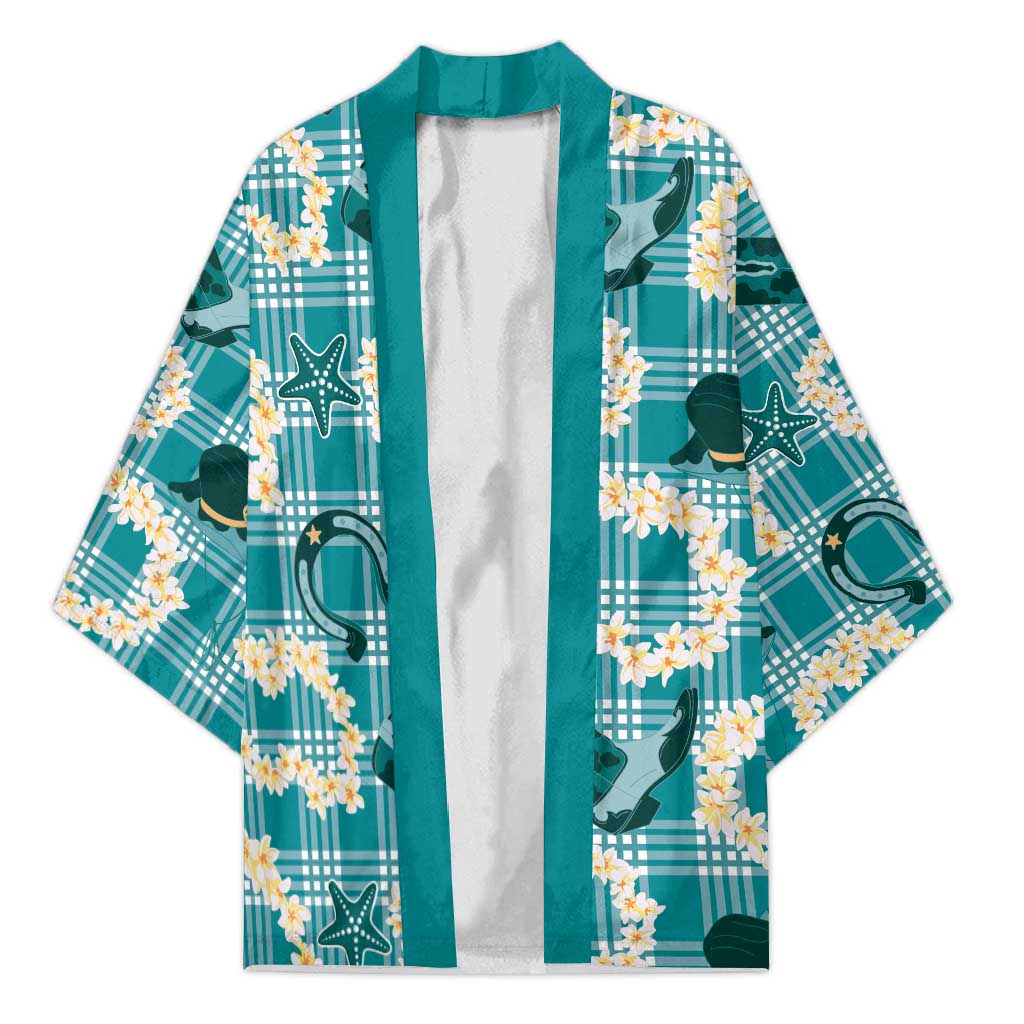 Aloha Hawaii Paniolo Teal Palaka Kimono Coastal Rodeo - Polynesian Pride