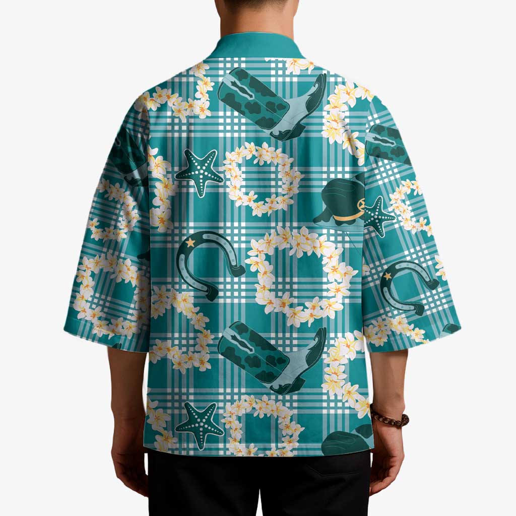 Aloha Hawaii Paniolo Teal Palaka Kimono Coastal Rodeo - Polynesian Pride