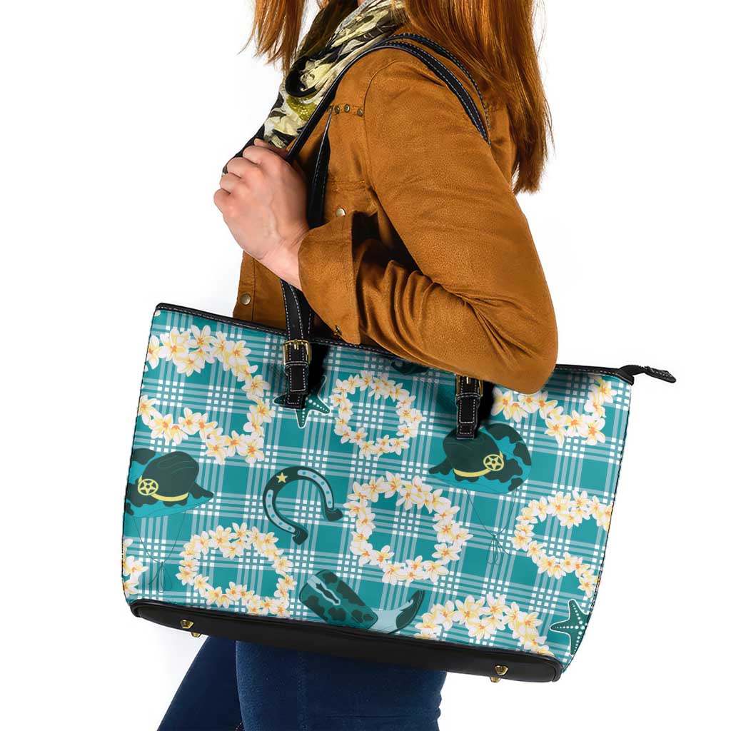 Aloha Hawaii Paniolo Teal Palaka Leather Tote Bag Coastal Rodeo LT7 Teal - Polynesian Pride