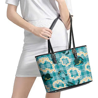 Aloha Hawaii Paniolo Teal Palaka Leather Tote Bag Coastal Rodeo LT7 - Polynesian Pride