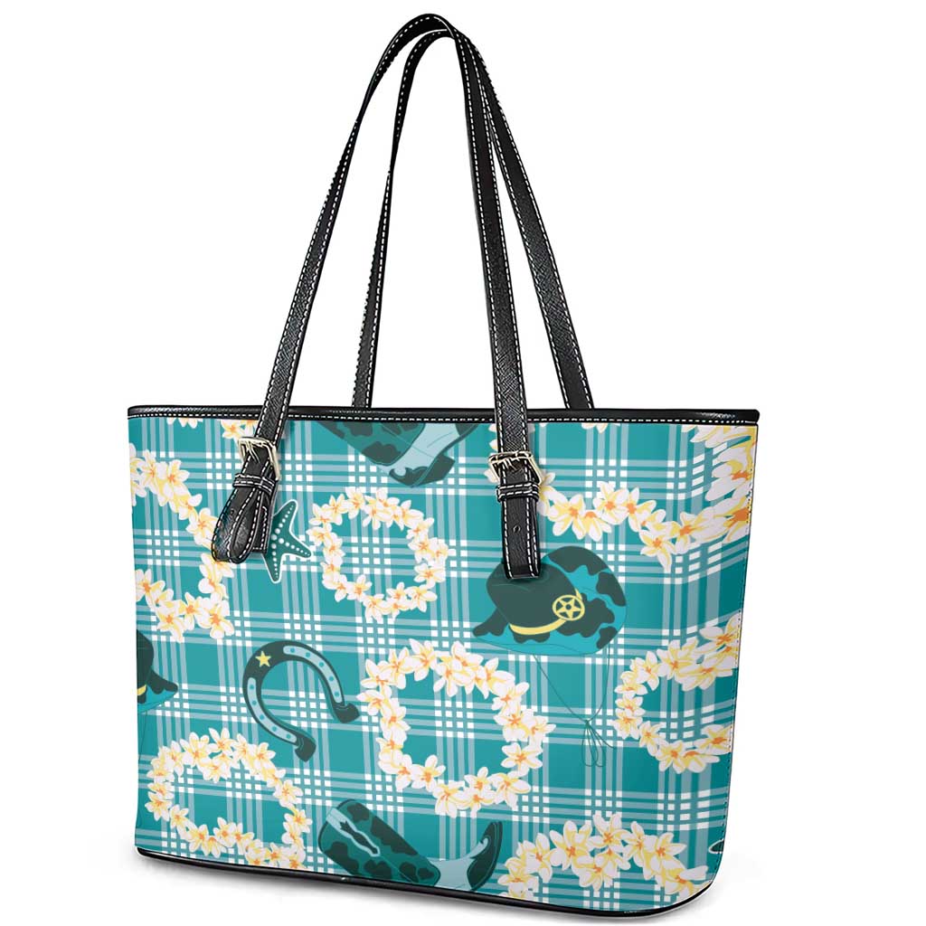 Aloha Hawaii Paniolo Teal Palaka Leather Tote Bag Coastal Rodeo LT7 - Polynesian Pride