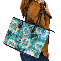 Aloha Hawaii Paniolo Teal Palaka Leather Tote Bag Coastal Rodeo LT7 - Polynesian Pride