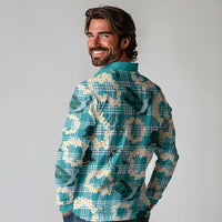 Aloha Hawaii Paniolo Teal Palaka Long Sleeve Polo Shirt Coastal Rodeo - Polynesian Pride