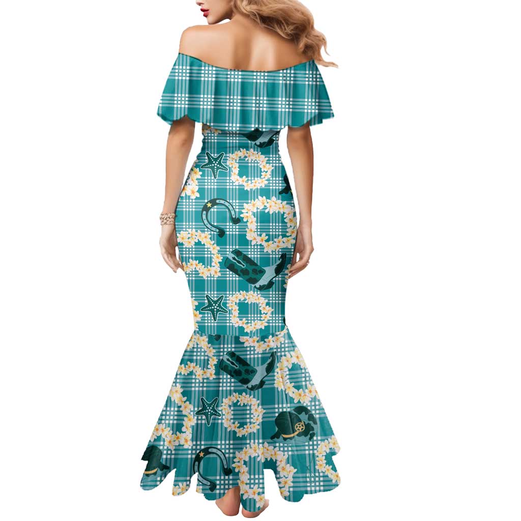Aloha Hawaii Paniolo Teal Palaka Mermaid Dress Coastal Rodeo LT7 - Polynesian Pride