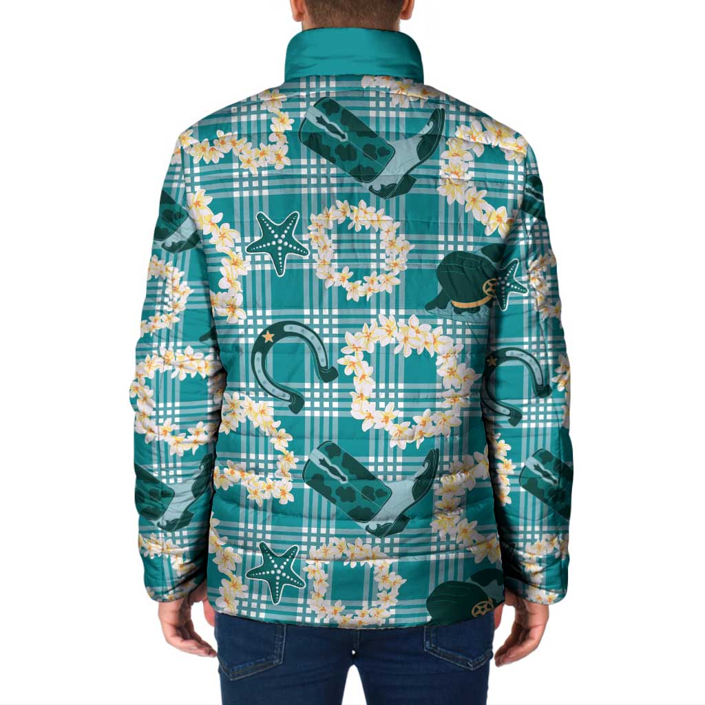 Aloha Hawaii Paniolo Teal Palaka Padded Jacket Coastal Rodeo - Polynesian Pride