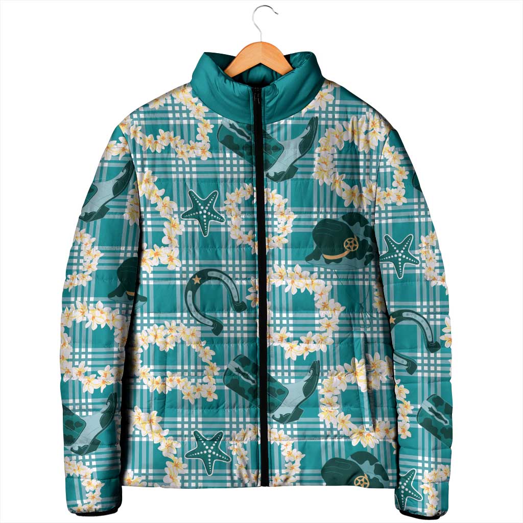 Aloha Hawaii Paniolo Teal Palaka Padded Jacket Coastal Rodeo - Polynesian Pride
