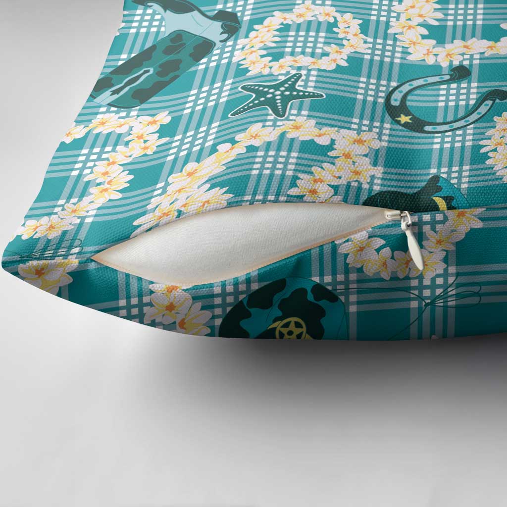 Aloha Hawaii Paniolo Teal Palaka Pillow Cover Coastal Rodeo LT7 - Polynesian Pride