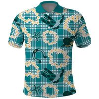 Aloha Hawaii Paniolo Teal Palaka Polo Shirt Coastal Rodeo - Polynesian Pride