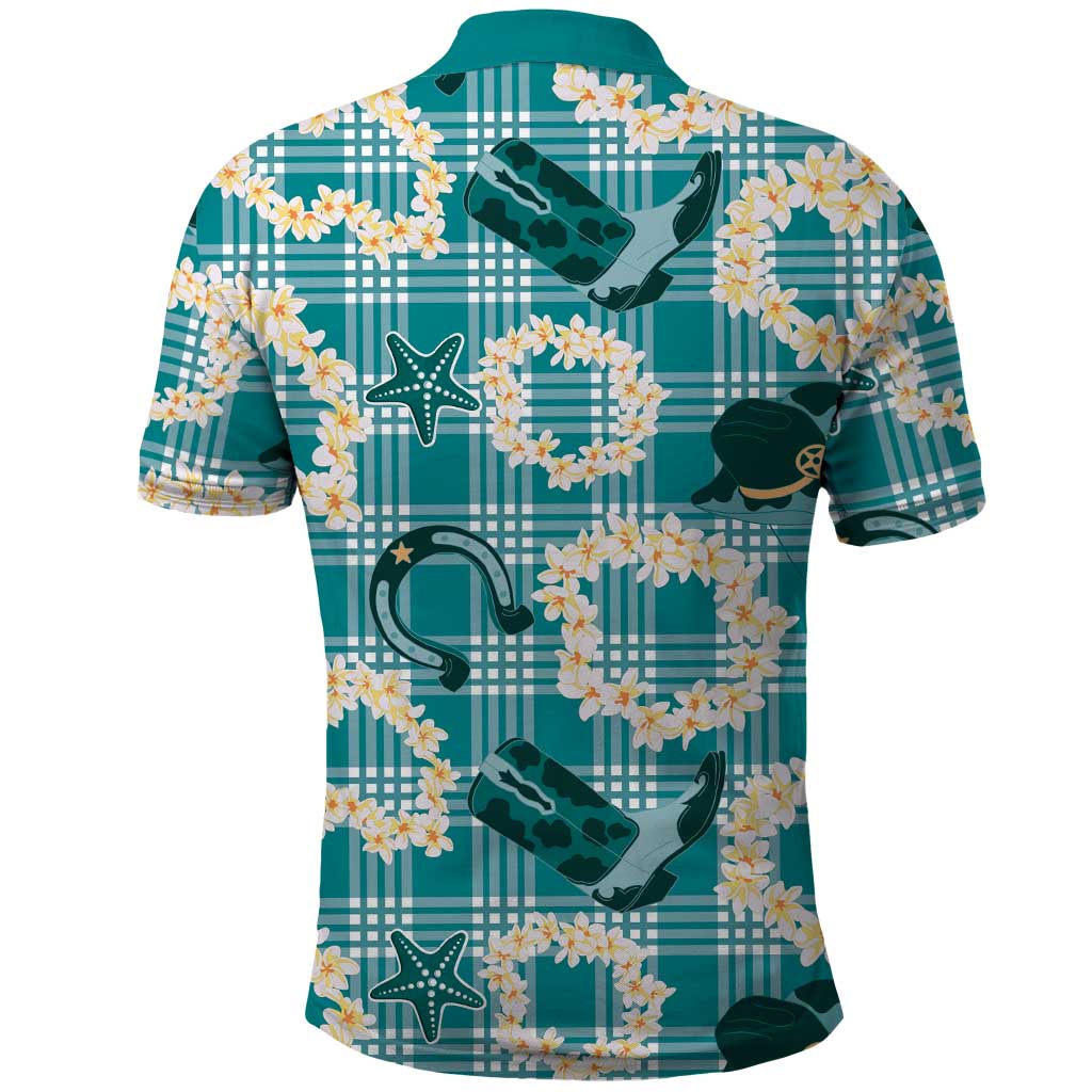 Aloha Hawaii Paniolo Teal Palaka Polo Shirt Coastal Rodeo - Polynesian Pride