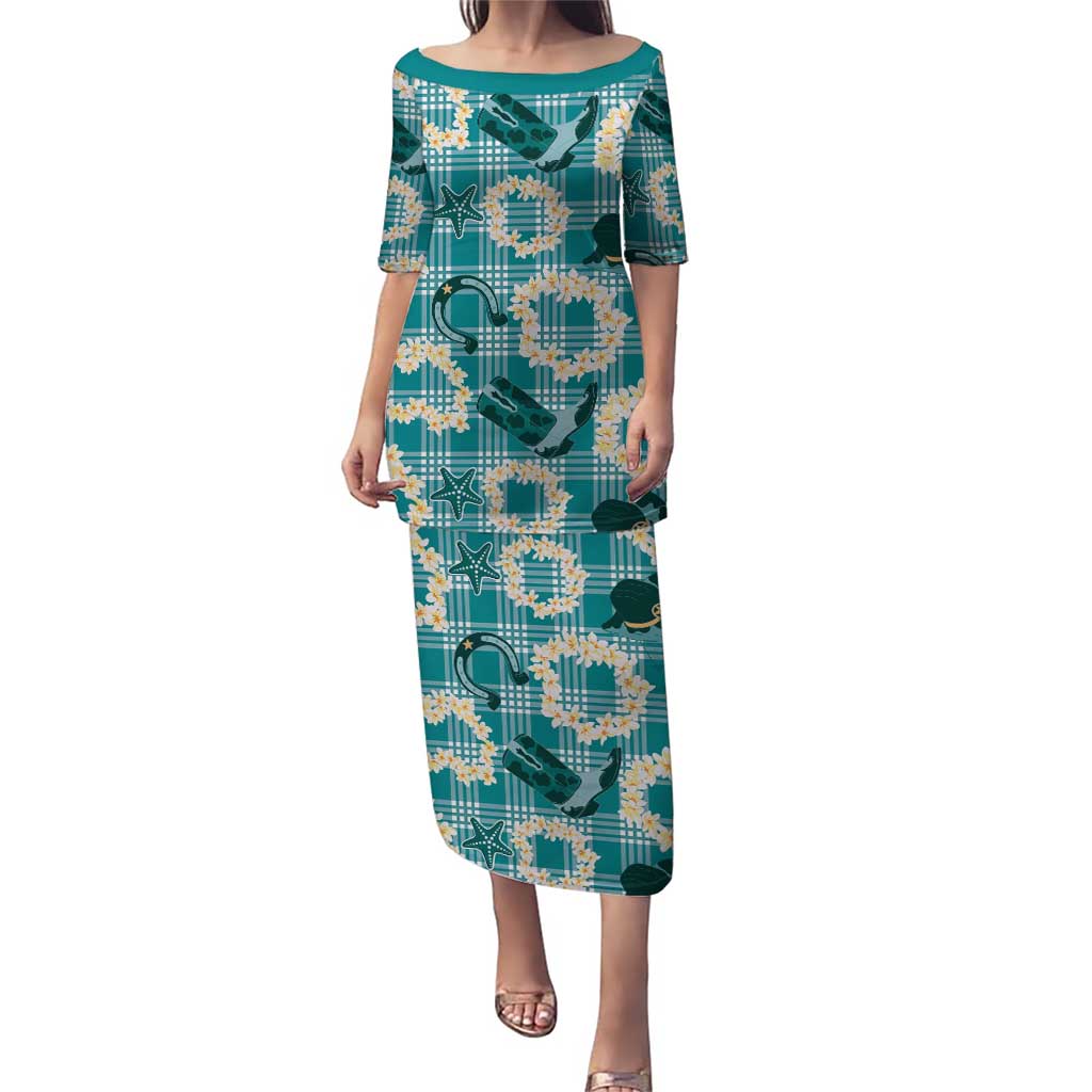 Aloha Hawaii Paniolo Teal Palaka Puletasi Coastal Rodeo LT7 Long Dress Teal - Polynesian Pride