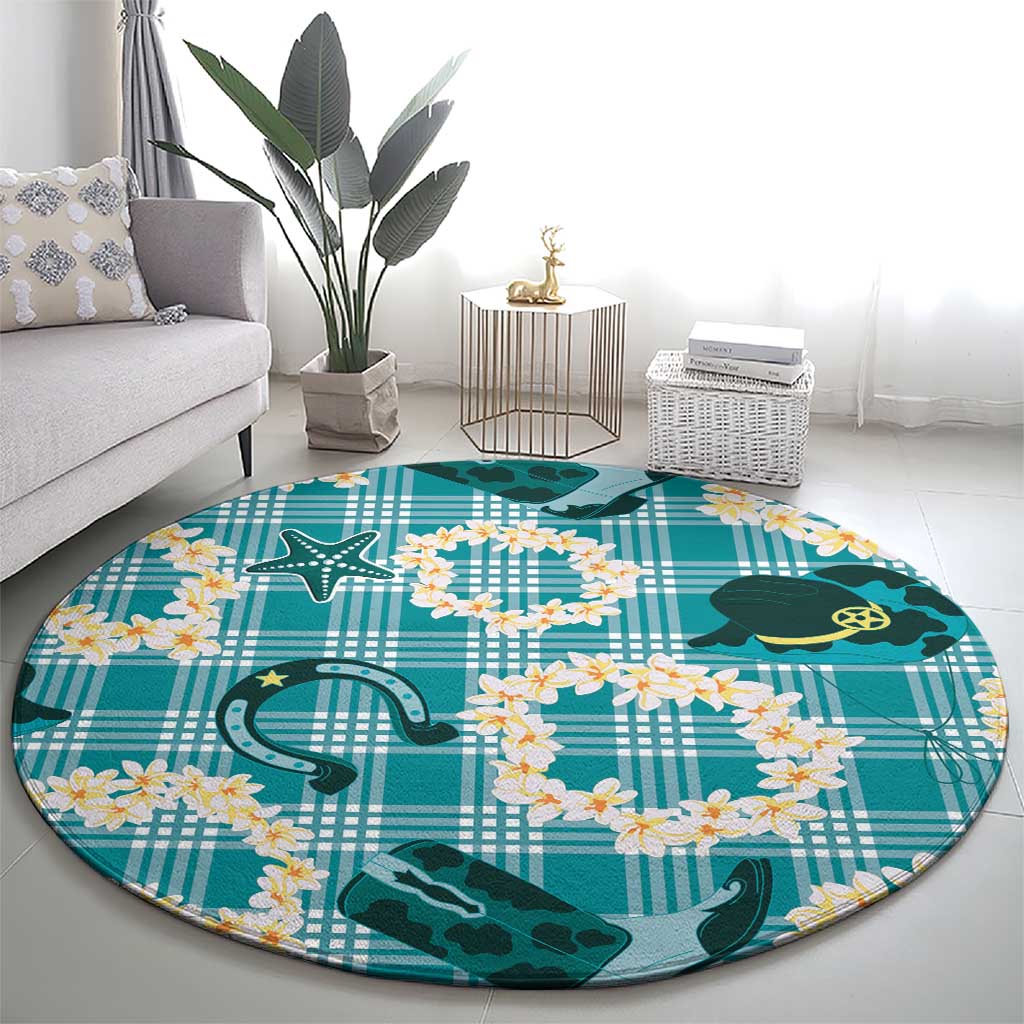 Aloha Hawaii Paniolo Teal Palaka Round Carpet Coastal Rodeo LT7 - Polynesian Pride