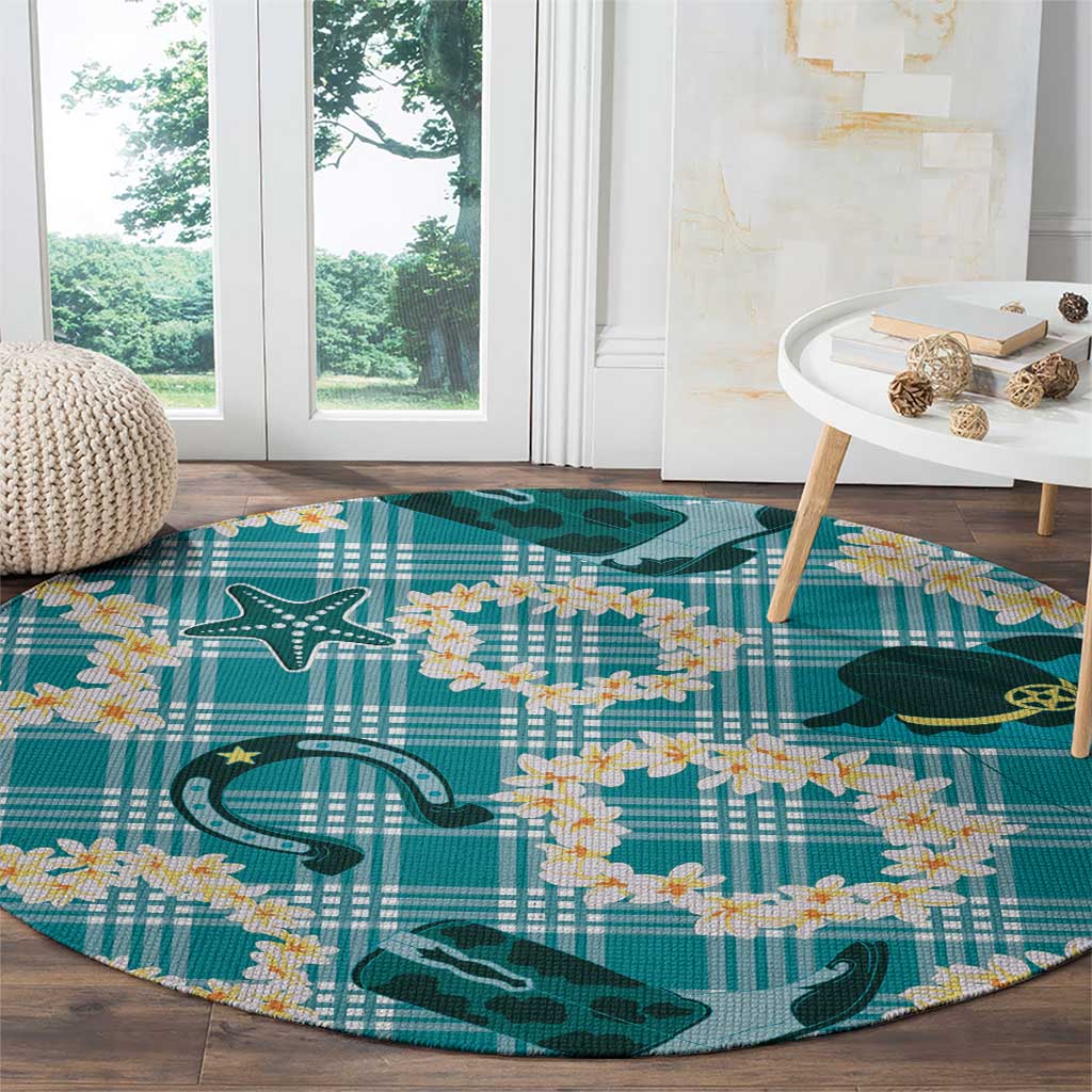 Aloha Hawaii Paniolo Teal Palaka Round Carpet Coastal Rodeo LT7 - Polynesian Pride