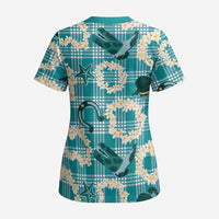 Aloha Hawaii Paniolo Teal Palaka Scrub Top Coastal Rodeo - Polynesian Pride