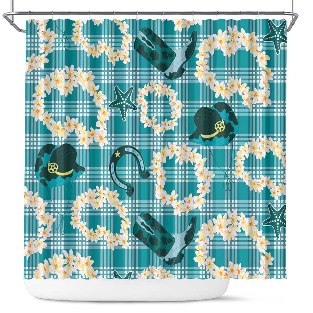 Aloha Hawaii Paniolo Teal Palaka Shower Curtain Coastal Rodeo - Polynesian Pride