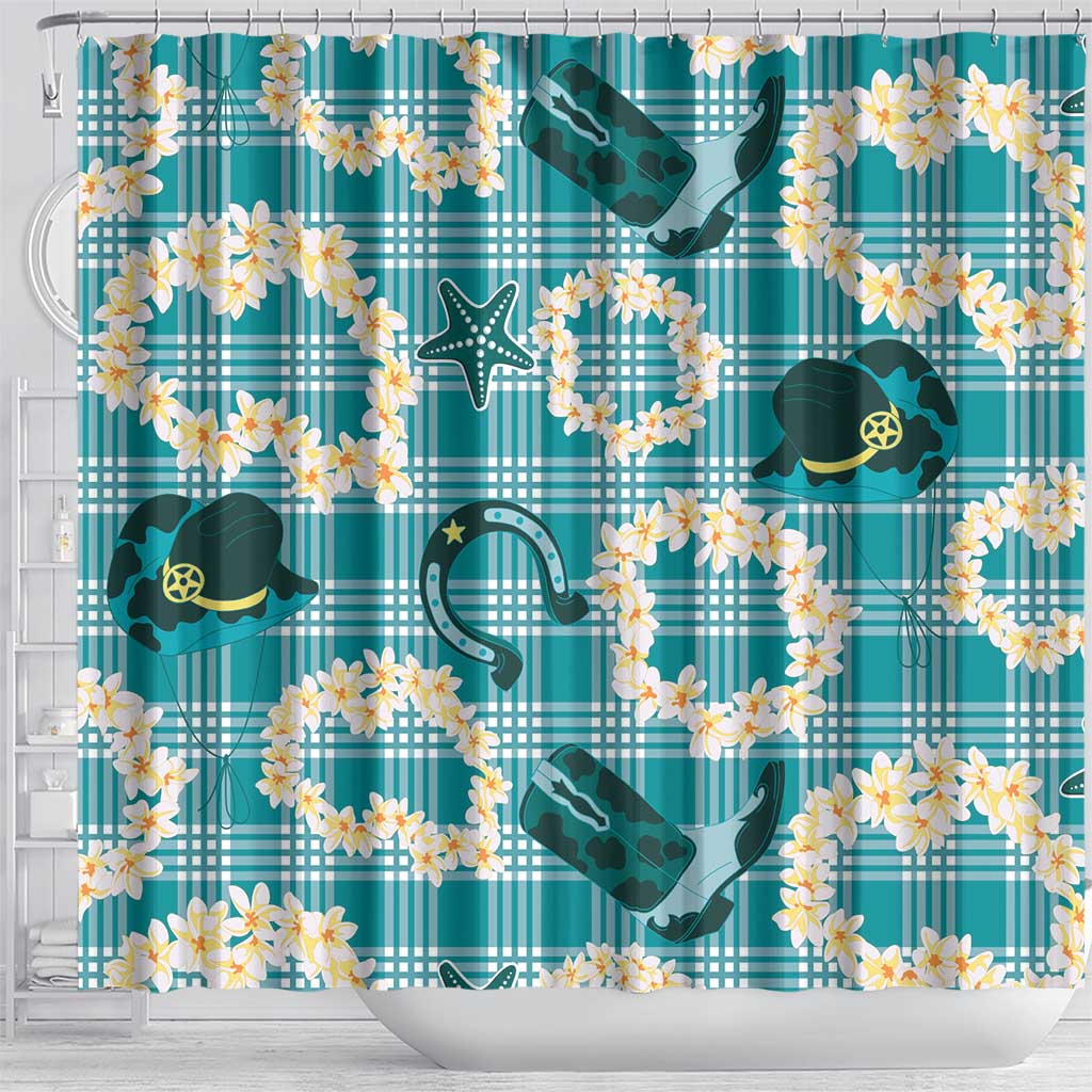 Aloha Hawaii Paniolo Teal Palaka Shower Curtain Coastal Rodeo LT7 - Polynesian Pride