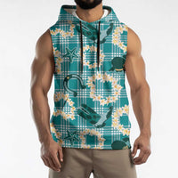 Aloha Hawaii Paniolo Teal Palaka Sleeveless Hoodie Coastal Rodeo - Polynesian Pride
