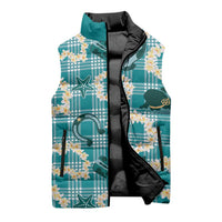 Aloha Hawaii Paniolo Teal Palaka Sleeveless Puffer Jacket Coastal Rodeo - Polynesian Pride