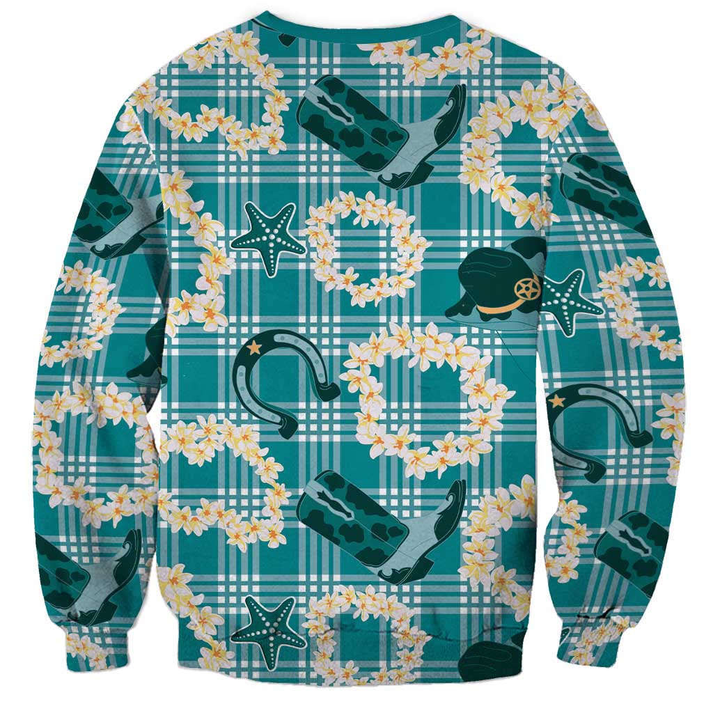 Aloha Hawaii Paniolo Teal Palaka Sweatshirt Coastal Rodeo LT7 - Polynesian Pride