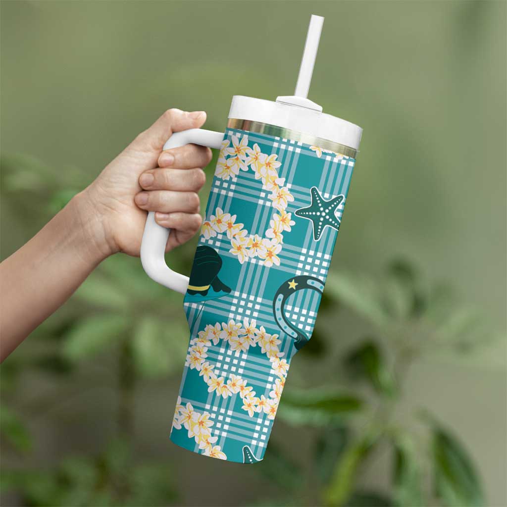 Aloha Hawaii Paniolo Teal Palaka Tumbler With Handle Coastal Rodeo - Polynesian Pride