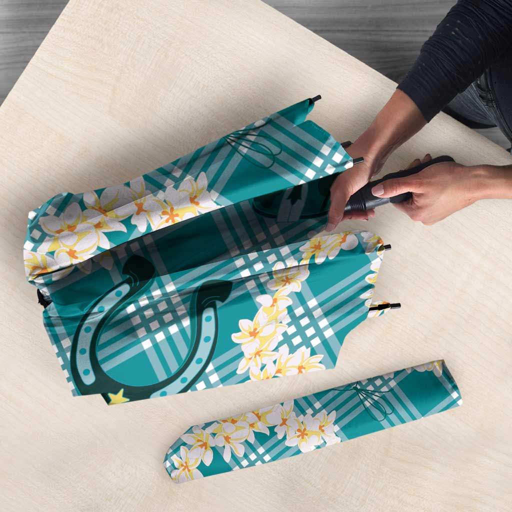 Aloha Hawaii Paniolo Teal Palaka Umbrella Coastal Rodeo - Polynesian Pride