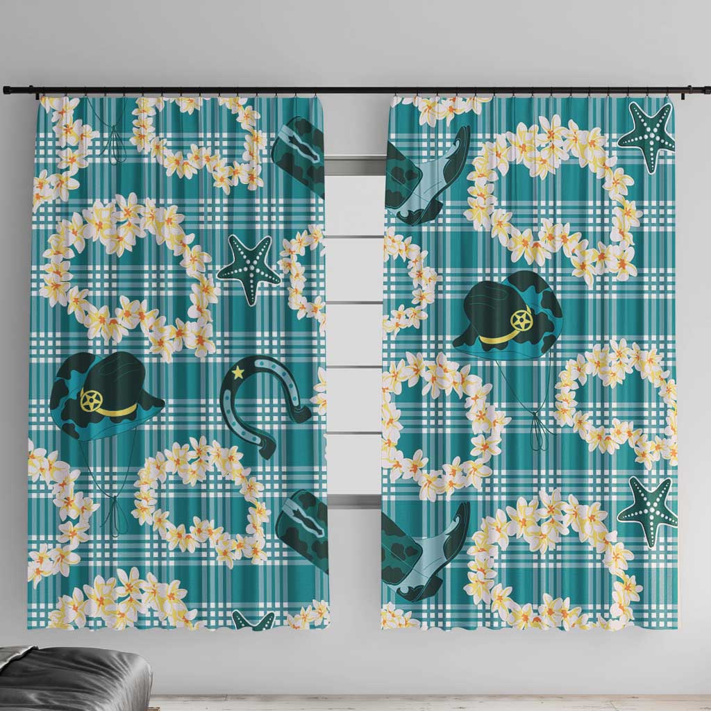 Aloha Hawaii Paniolo Teal Palaka Window Curtain Coastal Rodeo LT7 With Hooks Teal - Polynesian Pride