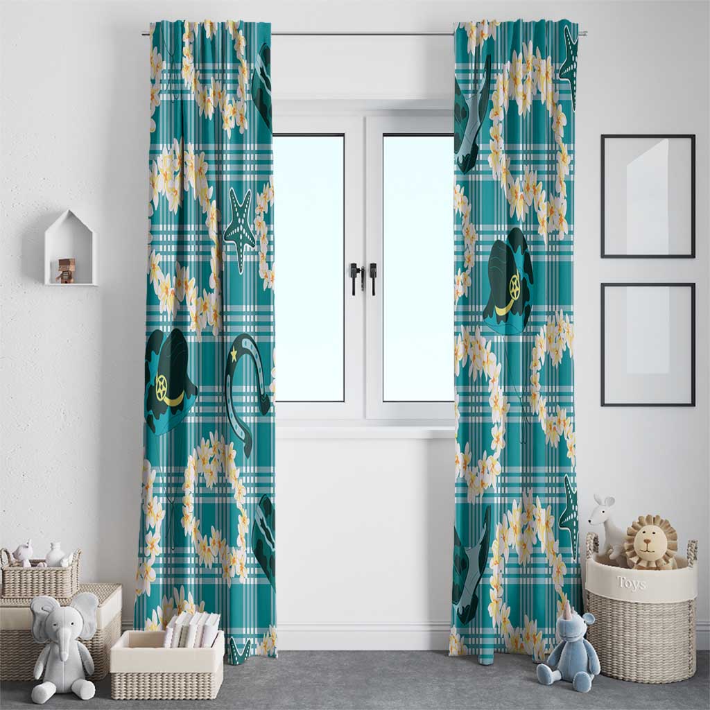 Aloha Hawaii Paniolo Teal Palaka Window Curtain Coastal Rodeo LT7 - Polynesian Pride