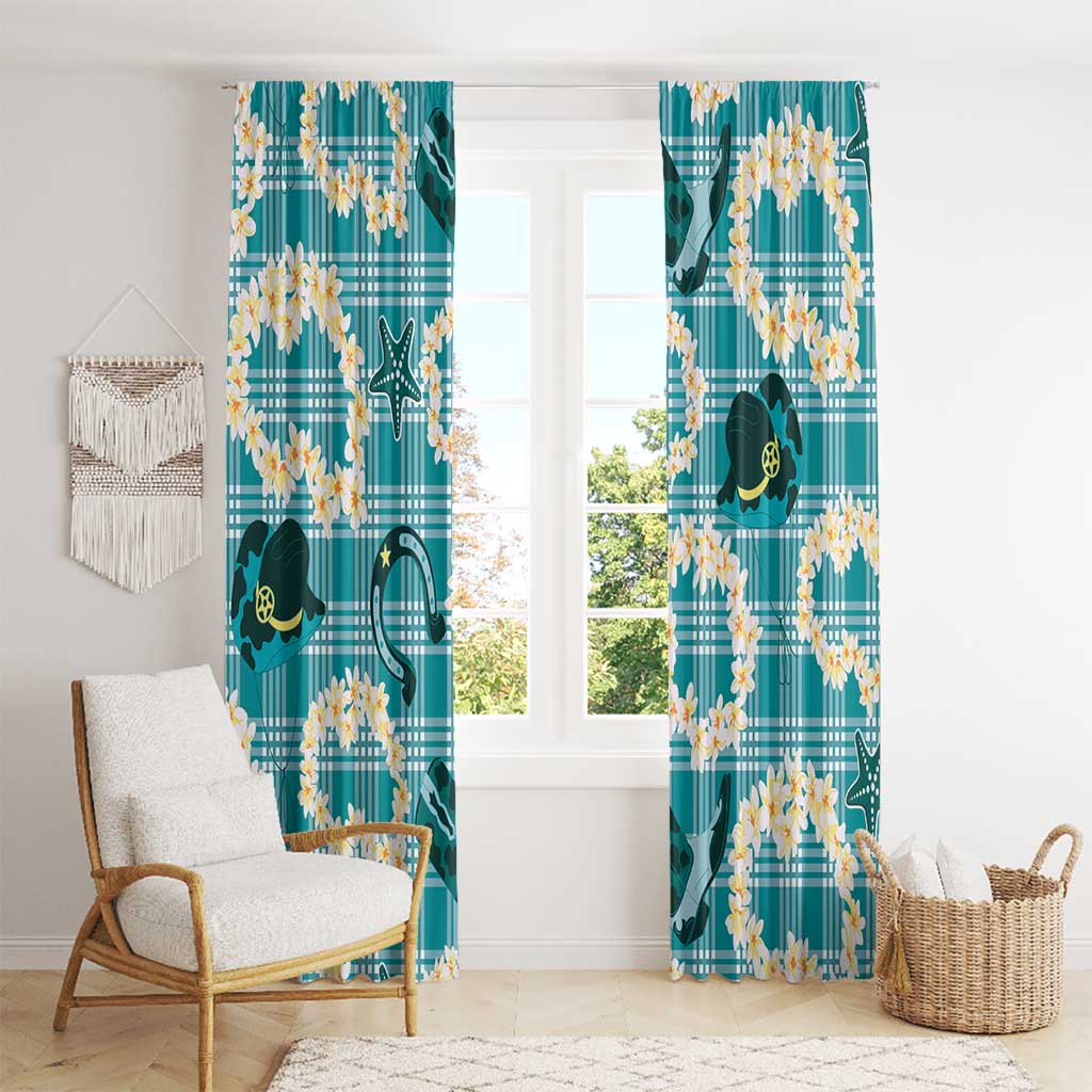 Aloha Hawaii Paniolo Teal Palaka Window Curtain Coastal Rodeo LT7 - Polynesian Pride