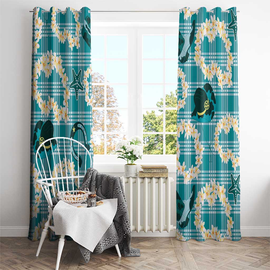 Aloha Hawaii Paniolo Teal Palaka Window Curtain Coastal Rodeo LT7 - Polynesian Pride