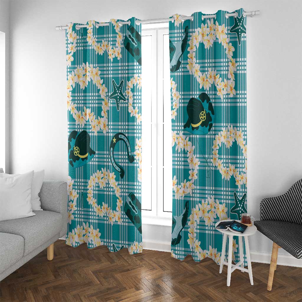 Aloha Hawaii Paniolo Teal Palaka Window Curtain Coastal Rodeo LT7 With Grommets Teal - Polynesian Pride