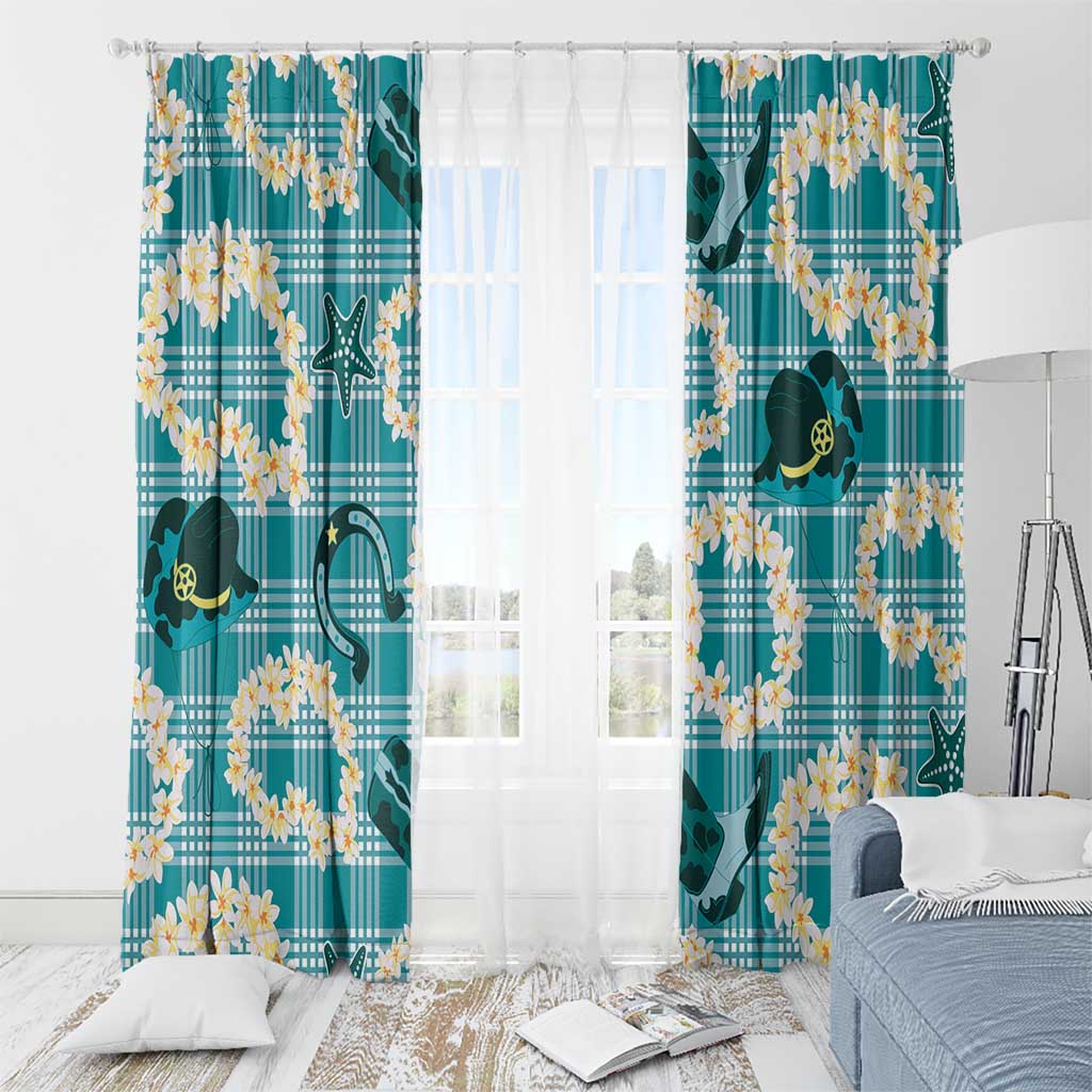 Aloha Hawaii Paniolo Teal Palaka Window Curtain Coastal Rodeo LT7 - Polynesian Pride