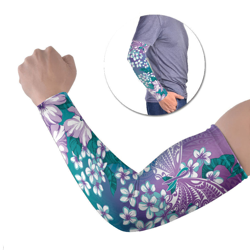 Dreamy Butterfly Polynesian Purple Teal Tribal Art Arm Sleeves Floral Vibes LT7 Set of 2 Purple Teal - Polynesian Pride