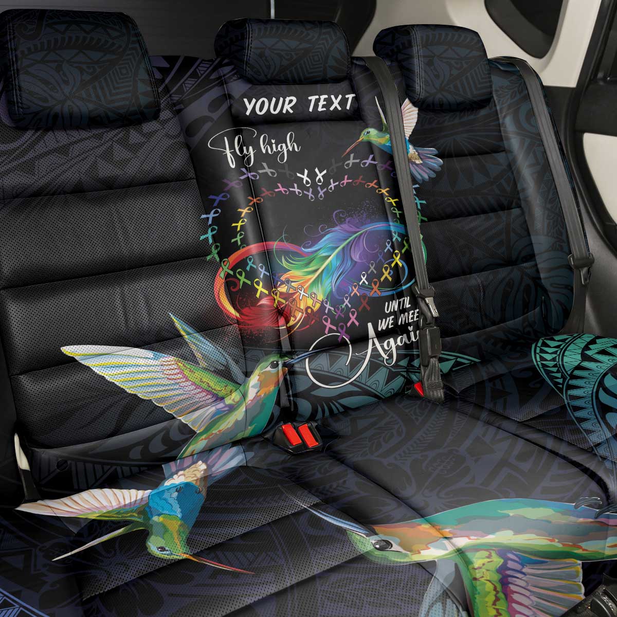 Polynesian Cancers Awareness Back Car Seat Cover Hummingbird - Fly High Until We Meet Again
