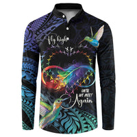 Polynesian Cancers Awareness Button Sweatshirt Hummingbird - Fly High Until We Meet Again